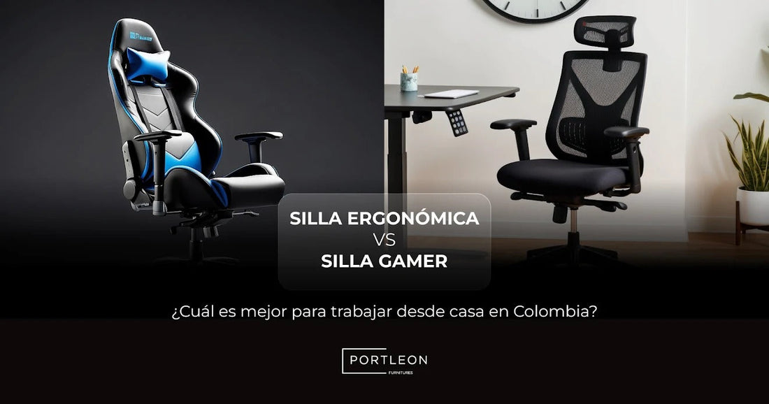 Comparativa visual entre silla ergonómica de oficina y silla gamer Portleon